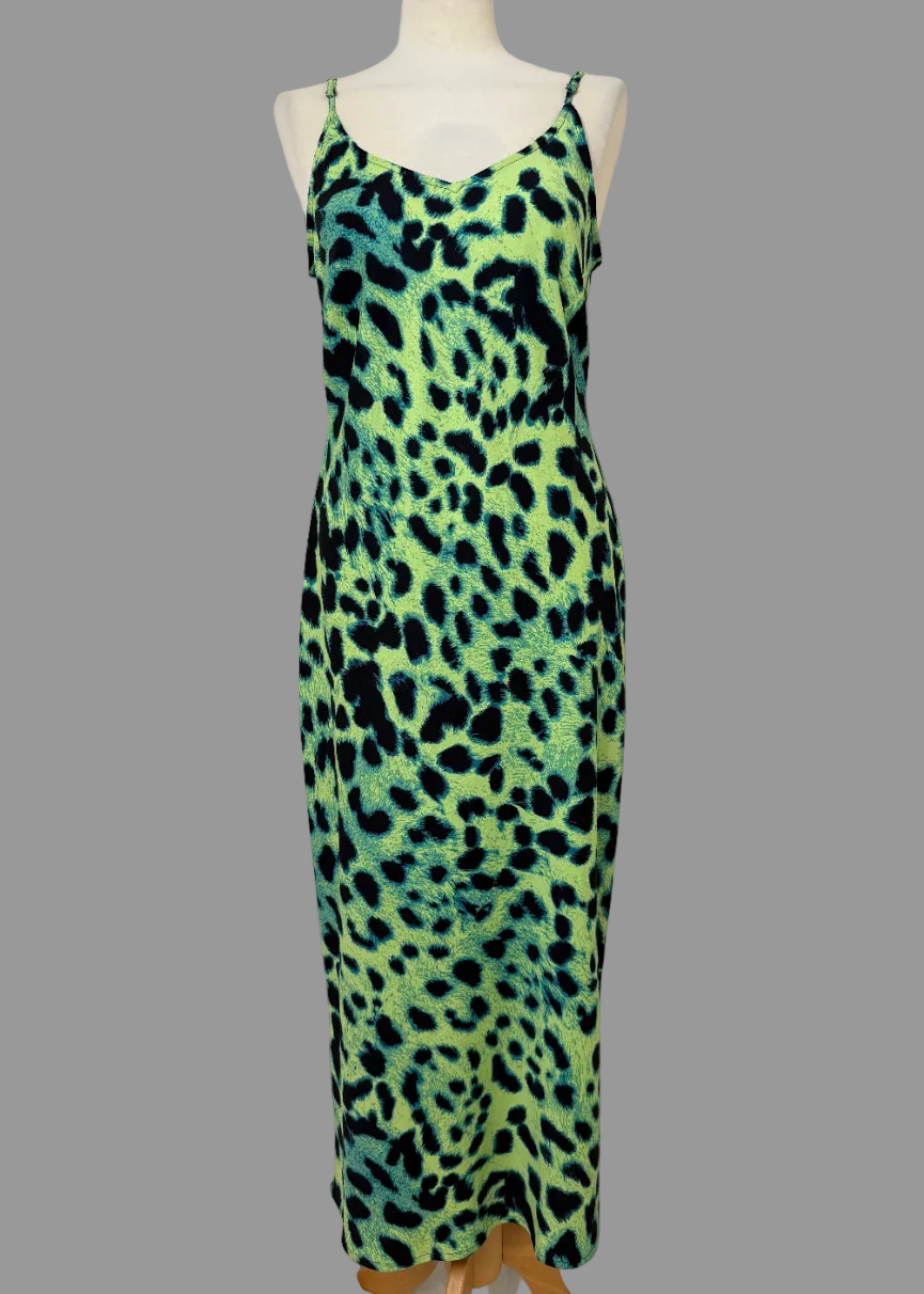 Dancing Leopard Sienna Midaxi Slip Dress UK 12 Lime Leopard