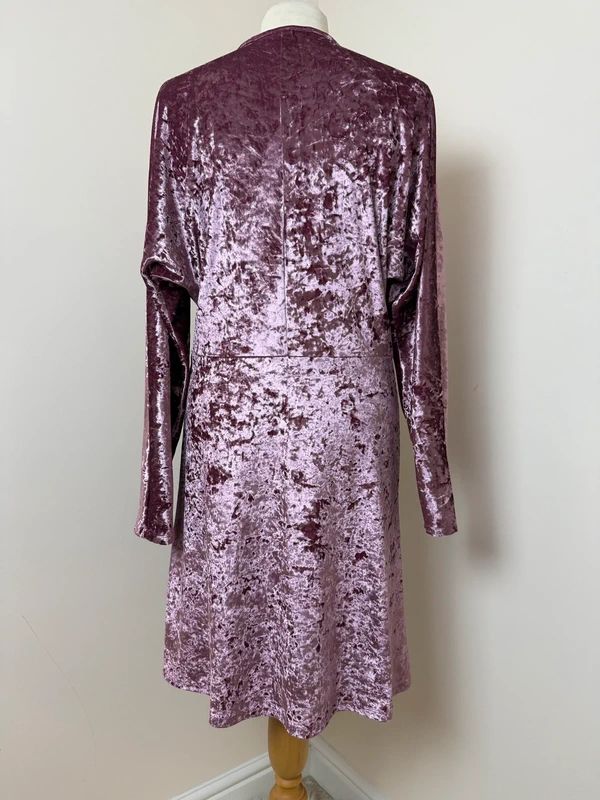 ASOS Purple Crushed Velvet Mini Dress Plunge V Neck Long Sleeve UK 12