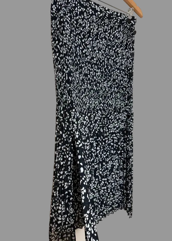 Topshop Black White Print Pleated Maxi Skirt Elasticated Waist UK10