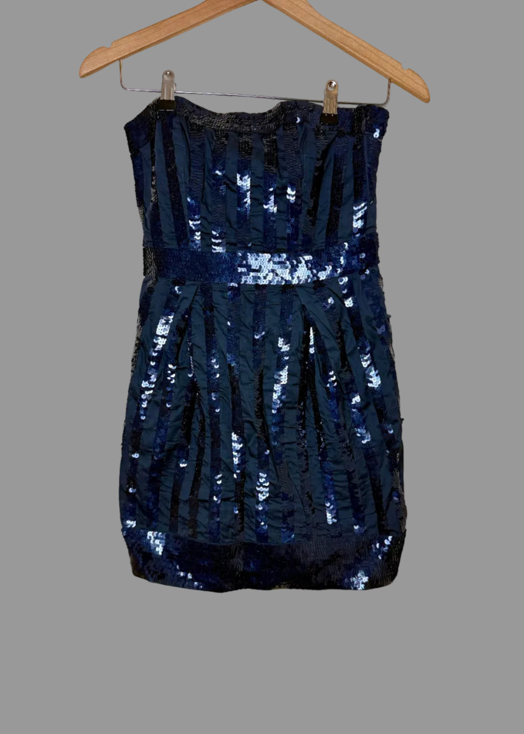 Y2K Navy Sequin Strapless Bodycon Mini Dress Party Glam