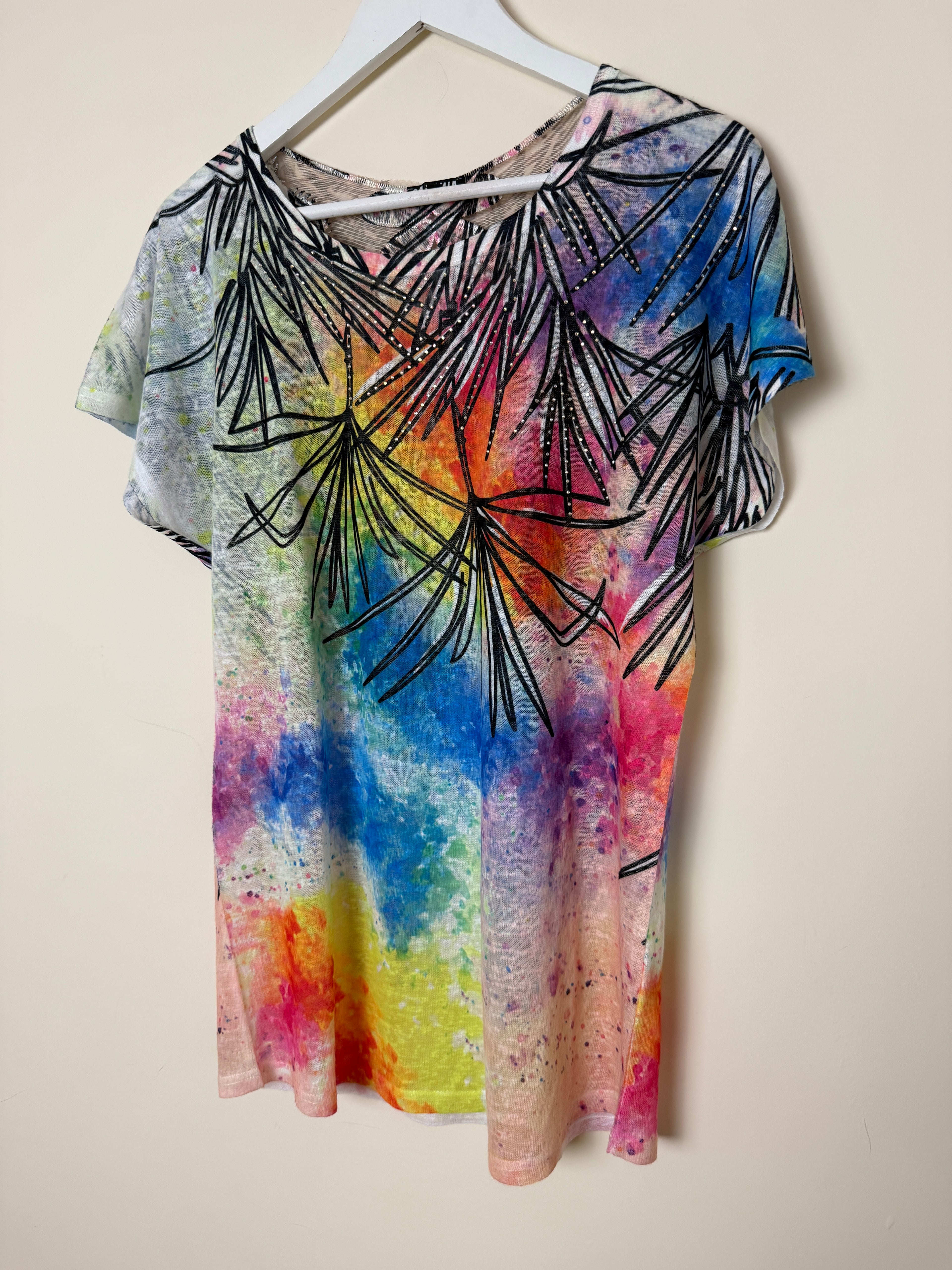 Casamia Rainbow Abstract Mesh Top Medium Pride Festival Stretch Tunic