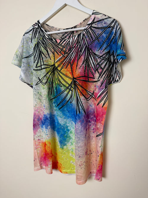 Casamia Rainbow Abstract Mesh Top Medium Pride Festival Stretch Tunic
