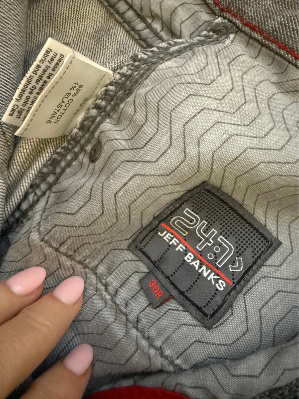 Jeff Banks 24:7 Men's Grey Straight Leg Button Fly Jeans - W30 L30