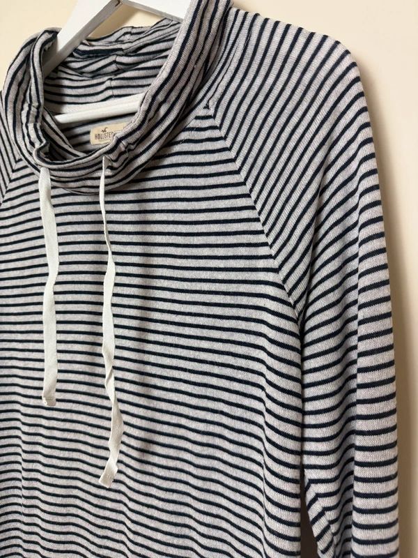Hollister Black White Stripe Cowl Neck Sweatshirt - Large