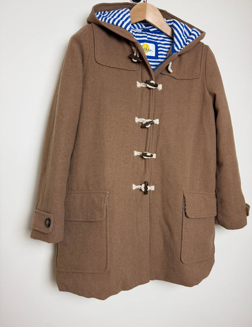 Boden Camel Brown Wool Blend Duffle Coat with Nautical Lining 10Reg