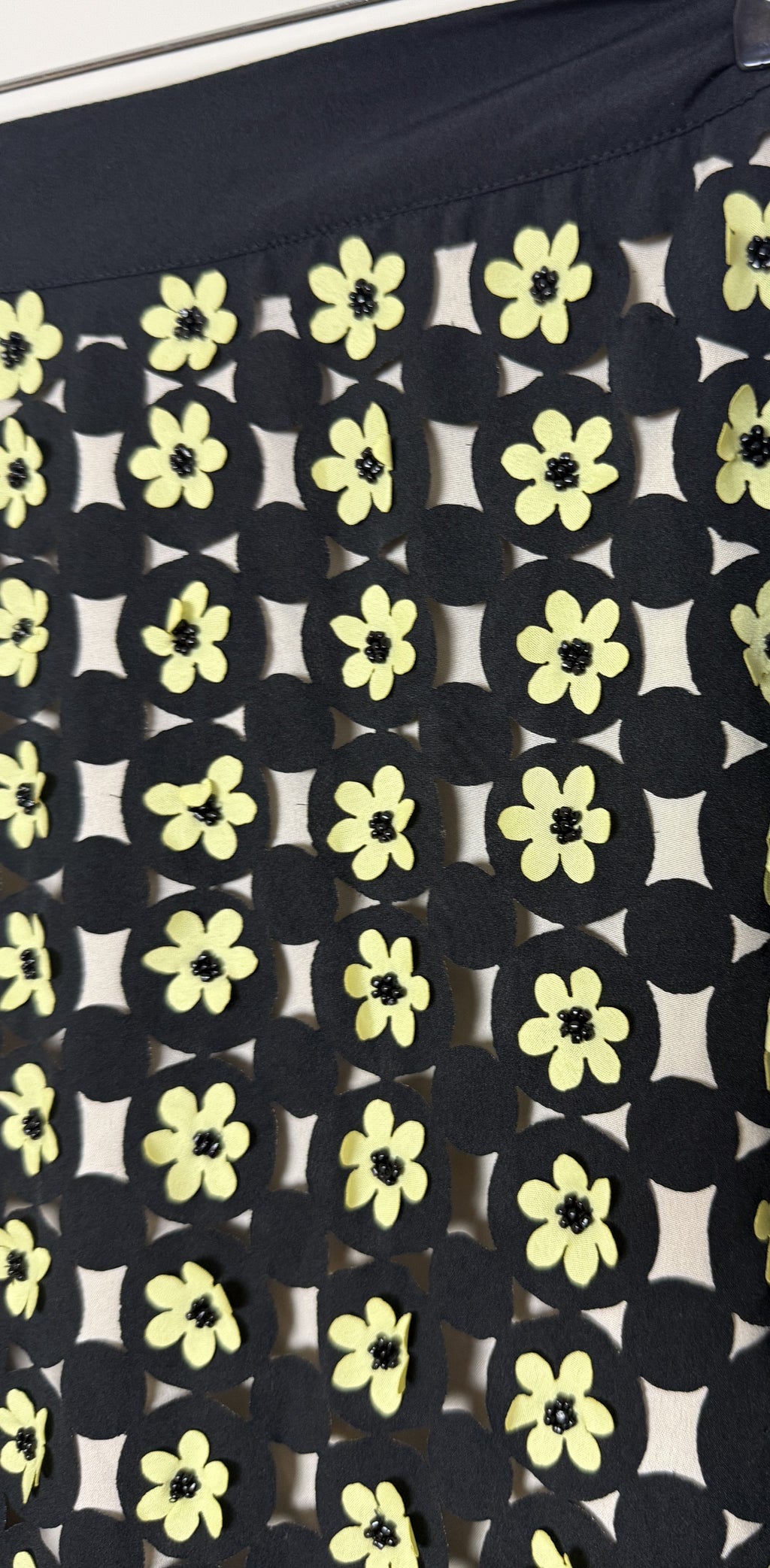 River Island Black Yellow Laser Cut Floral A Line Skirt - Size 8