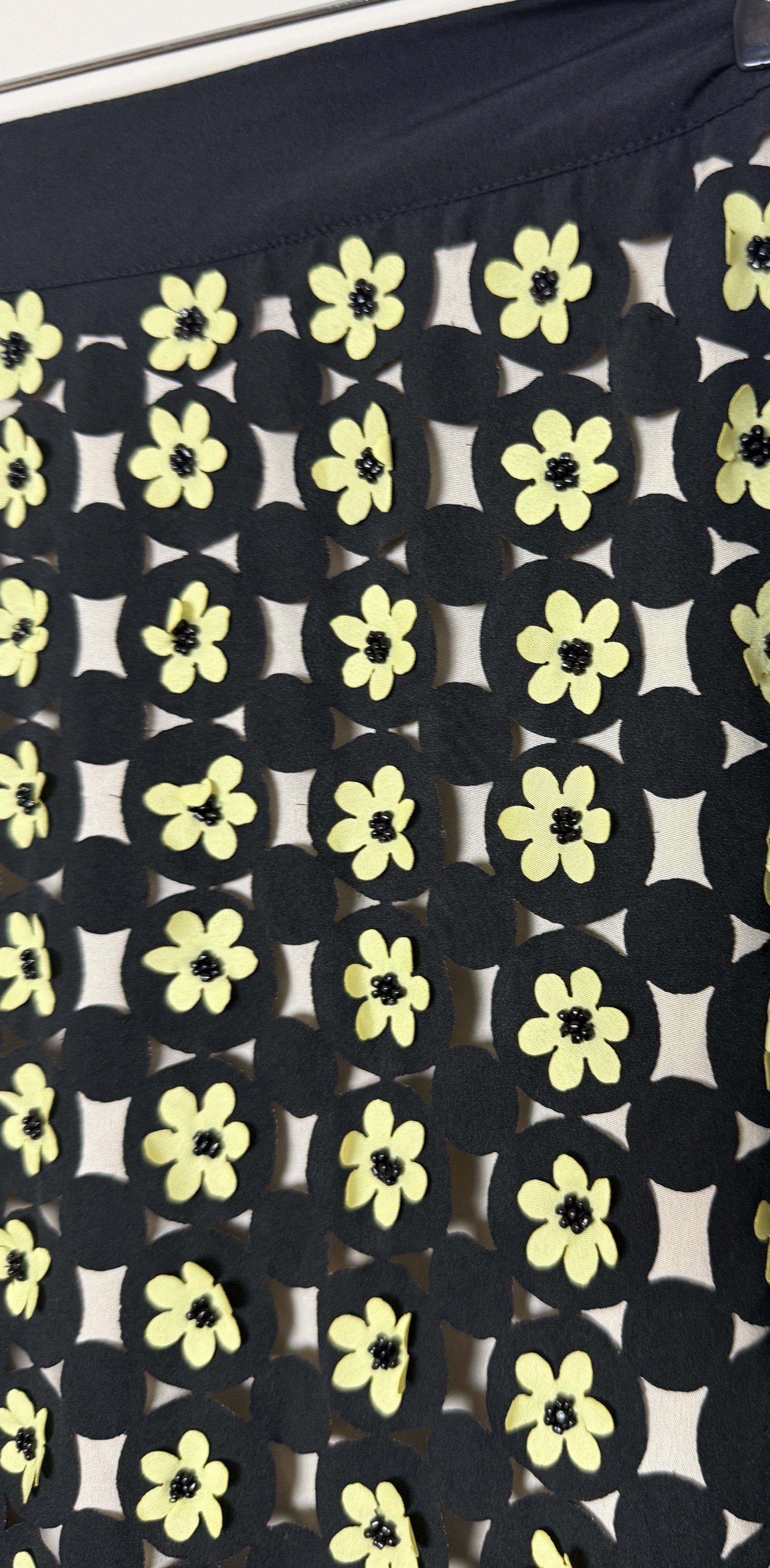 River Island Black Yellow Laser Cut Floral A Line Skirt - Size 8