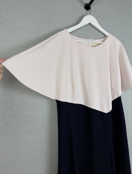 Phase Eight Blush Pink & Navy Cape Overlay Midi Dress UK18 - Preloved